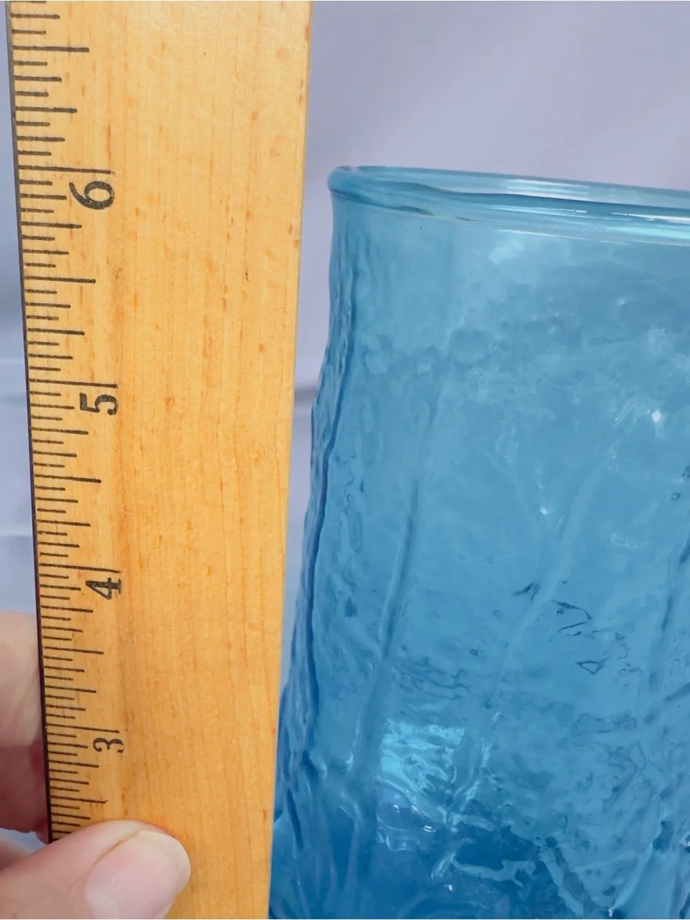 Handblown Textured Blue Glass Tumblers - Pair Anchor Hocking Rain Flower 70